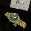Rolex Day-Date 36mm Yellow Gold Green Face Iced Out Diamond Dial